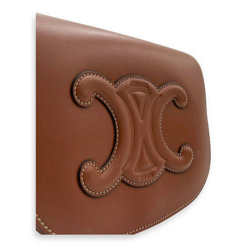 Celine Folco Crossbody Bag Brown in Calfskin, Gold hardware_6