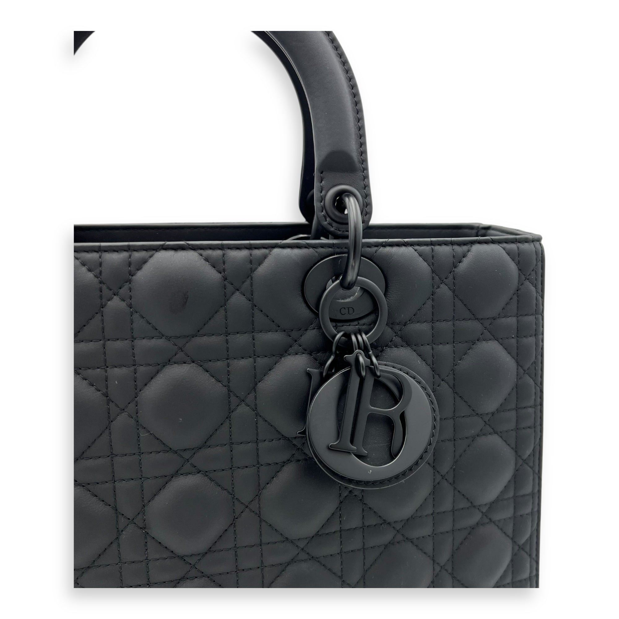 Christian Dior Lady Dior Top Handle Bag Large Ultramatte in Lambskin, Lacquered Metal hardware_6