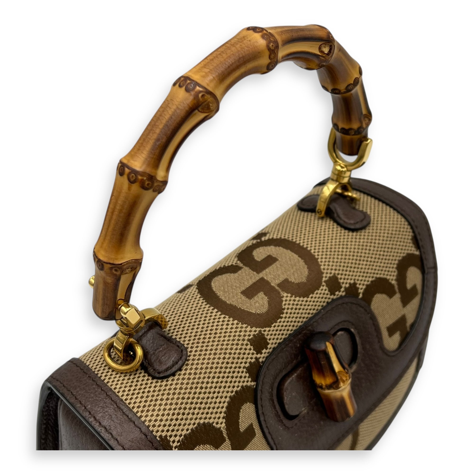 Gucci Bamboo Top Handle Bag Brown in Canvas, Gold hardware_6