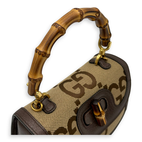 Gucci Bamboo Top Handle Bag Brown in Canvas, Gold hardware_6