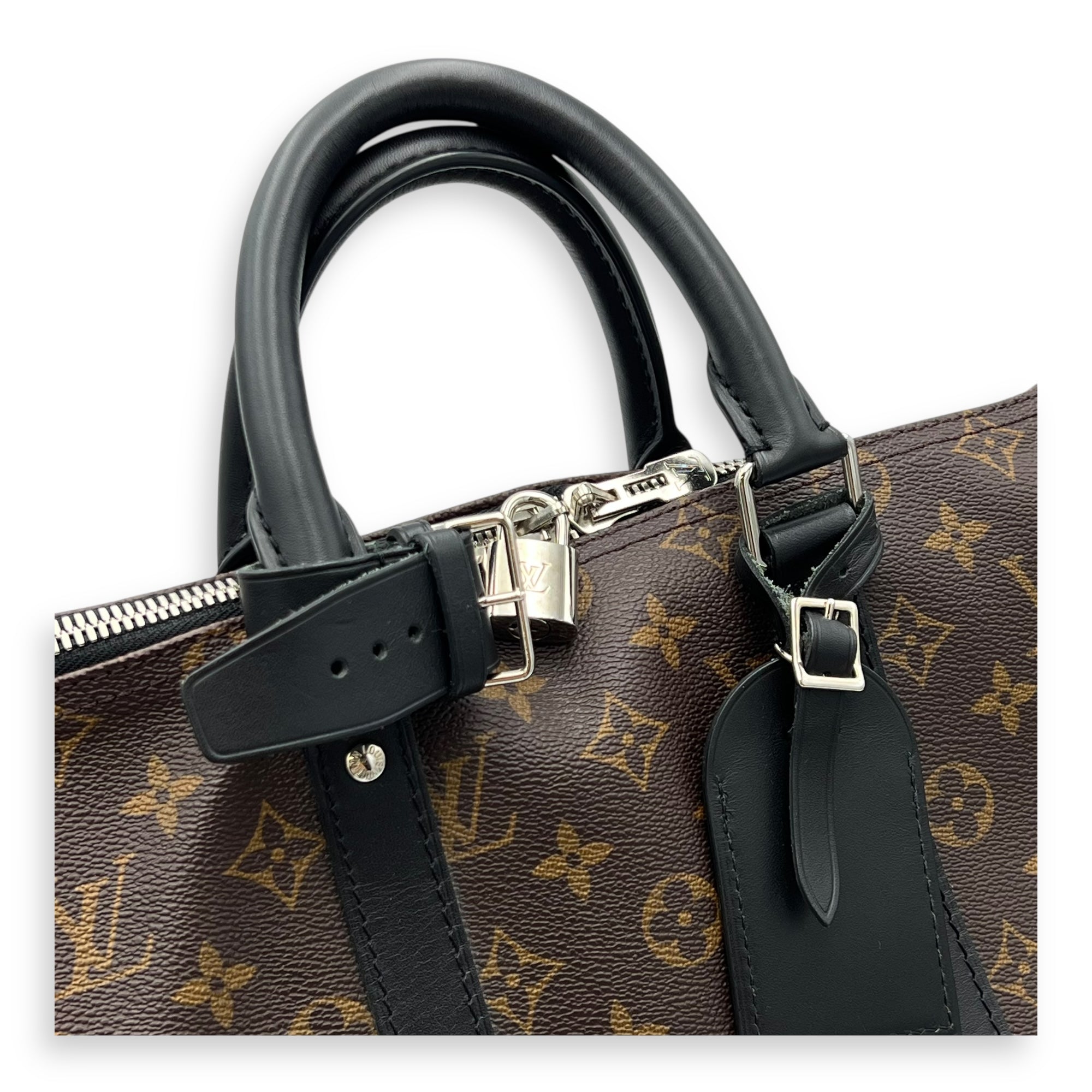 Louis Vuitton Keepall 45 Brown Top Handle Bag in Monogram Coated Canvas, Silver hardware_6