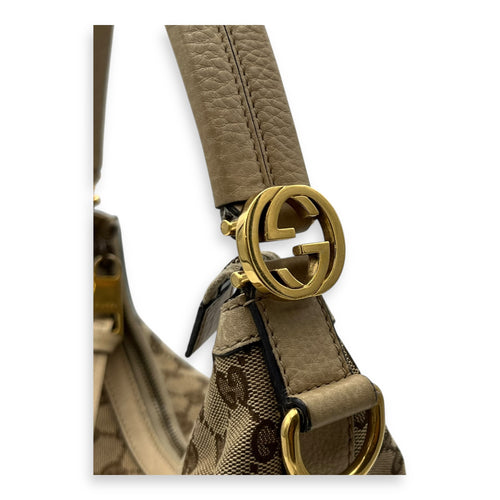 Gucci GG Shoulder Bag Beige in Canvas, Gold hardware_6