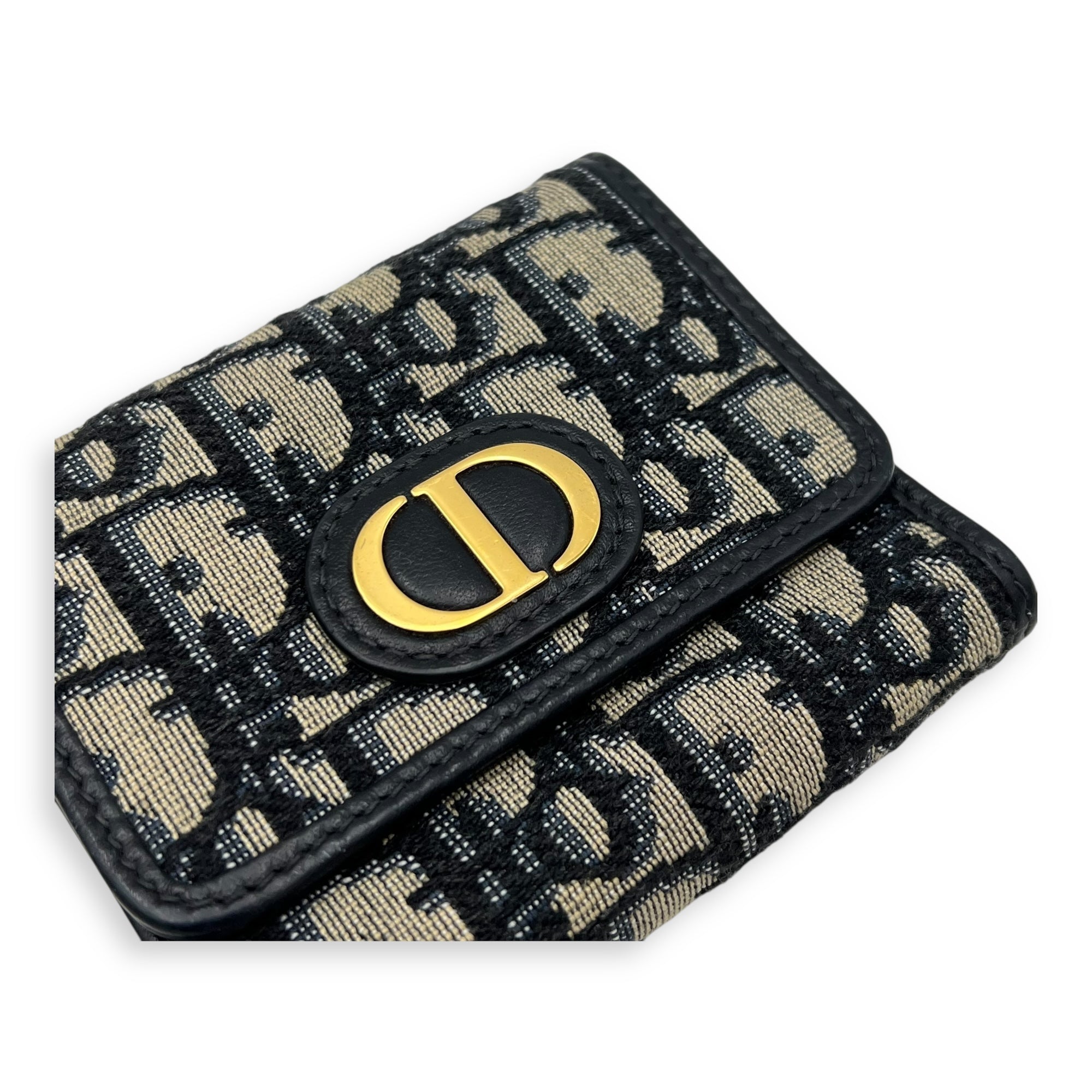 Christian Dior 30 Montaigne Blue Wallet in Jacquard, Gold hardware_6