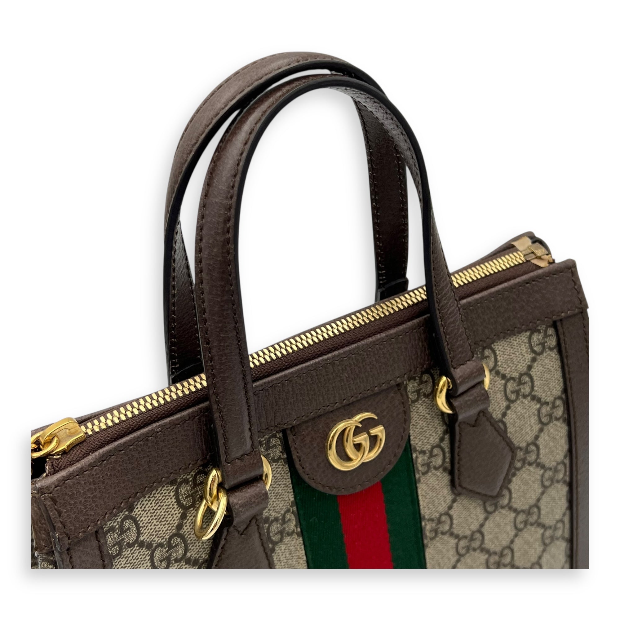 Gucci Ophidia Small Brown Top Handle Bag in Monogram Coated Canvas, Gold hardware_6