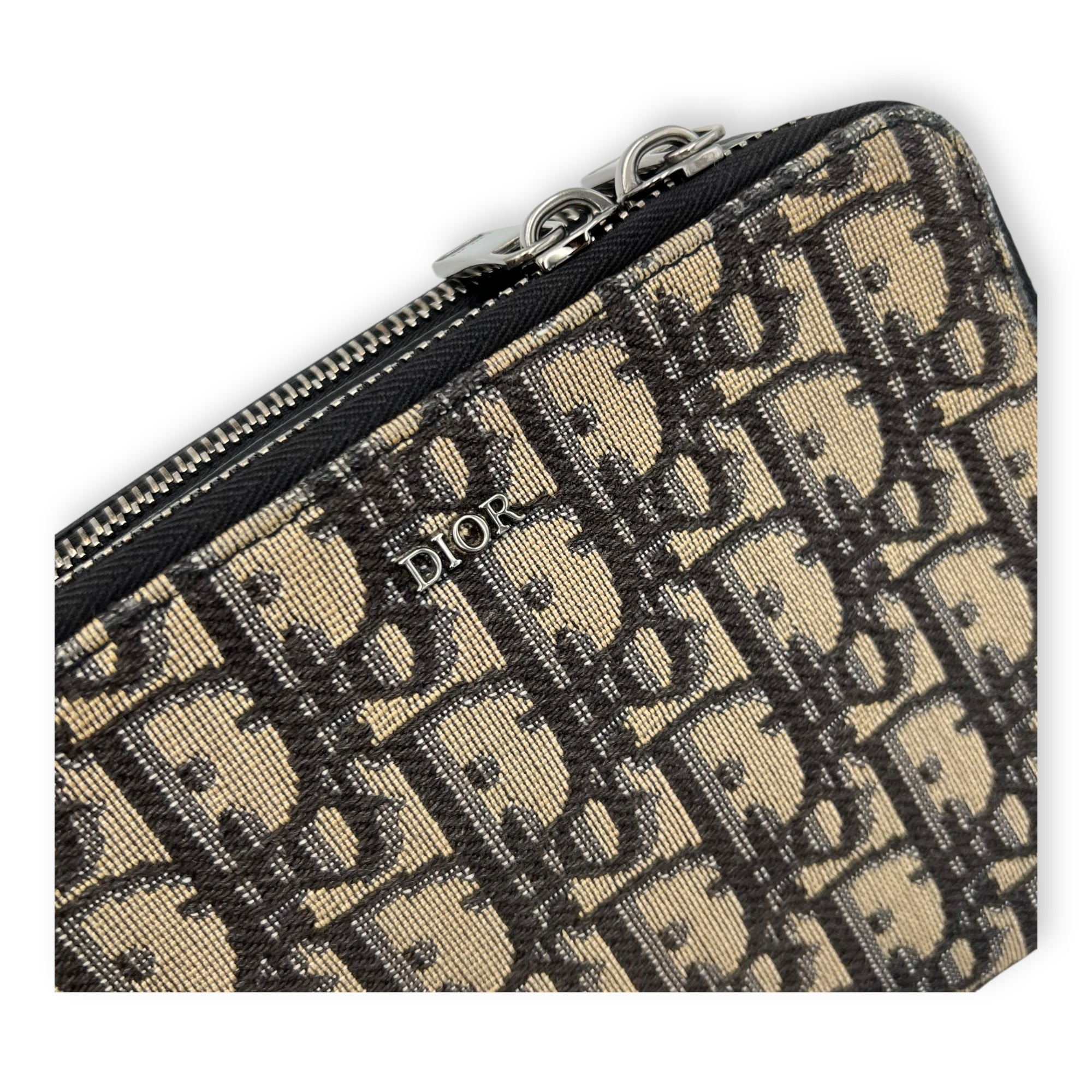 Christian Dior Zipped Pouch Oblique Blue Crossbody Bag in Jacquard, Silver hardware_6