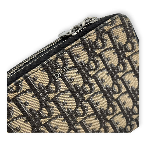 Christian Dior Zipped Pouch Oblique Blue Crossbody Bag in Jacquard, Silver hardware_6