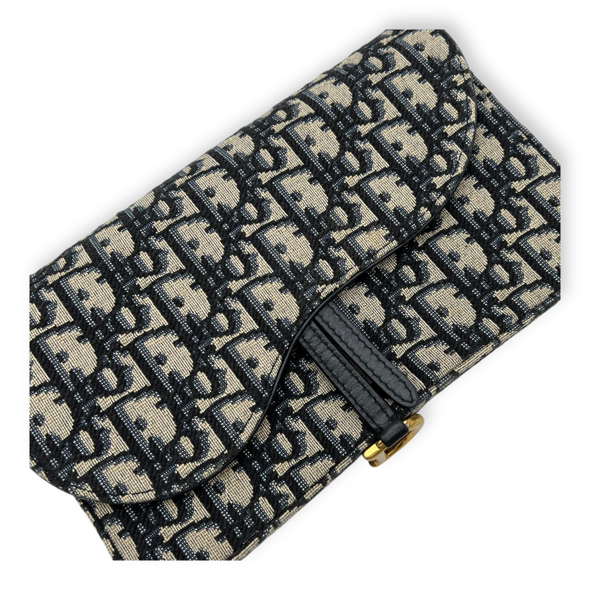 Christian Dior Saddle Wallet On Chain Blue in Jacquard, Gold hardware_6