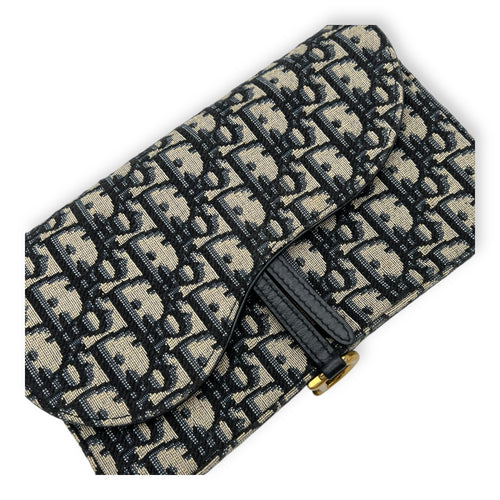 Christian Dior Saddle Wallet On Chain Blue in Jacquard, Gold hardware_6