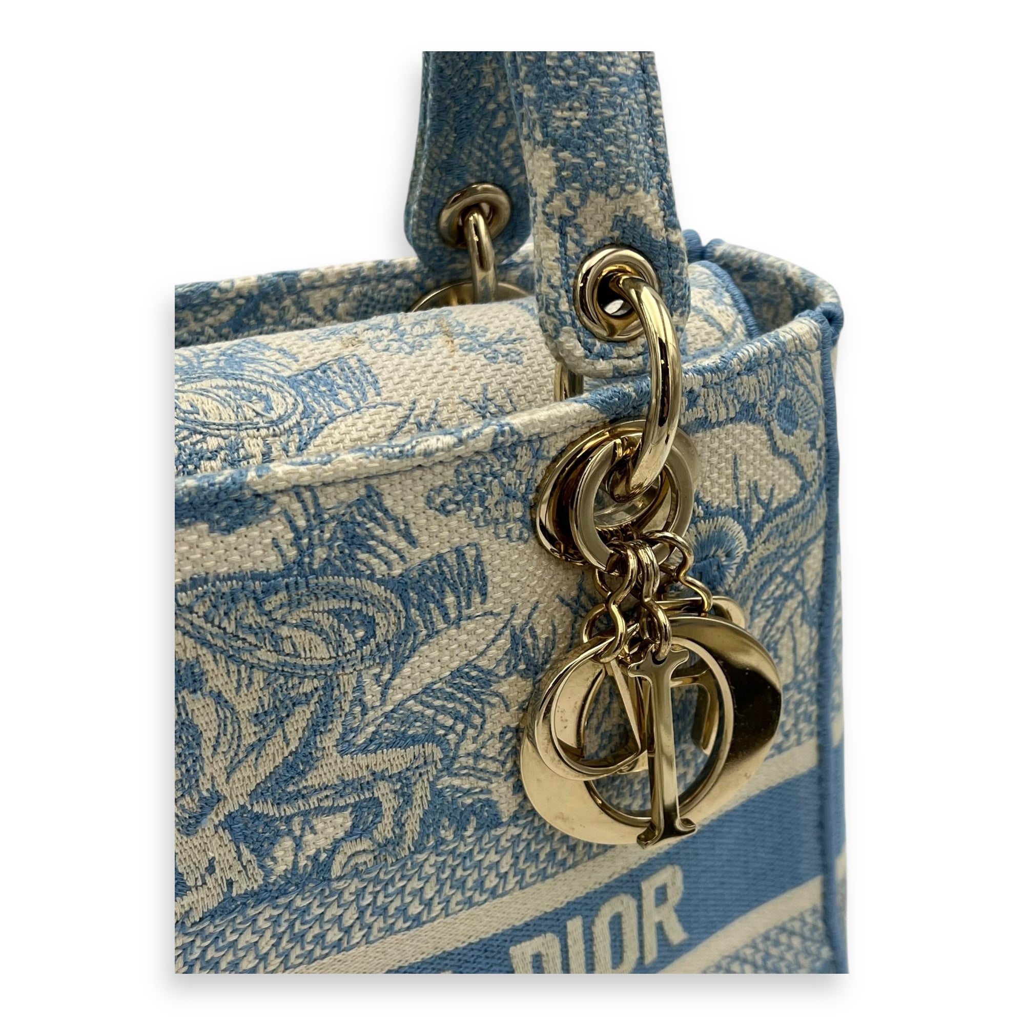 Christian Dior D-Lite Top Handle Bag Blue in Jacquard, Gold hardware_6