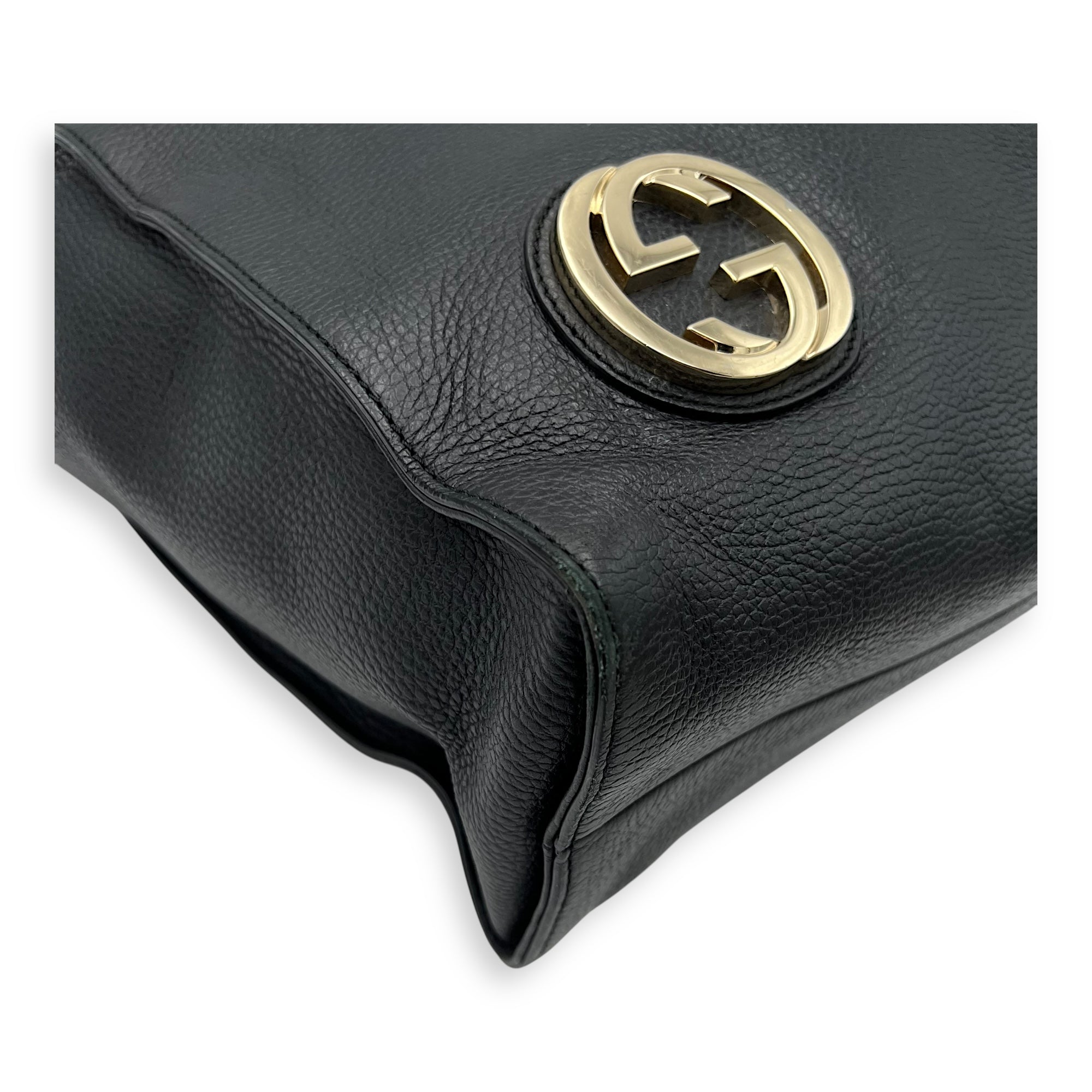 Gucci Interlocking G Tote Bag Black in Calfskin, Gold hardware_10
