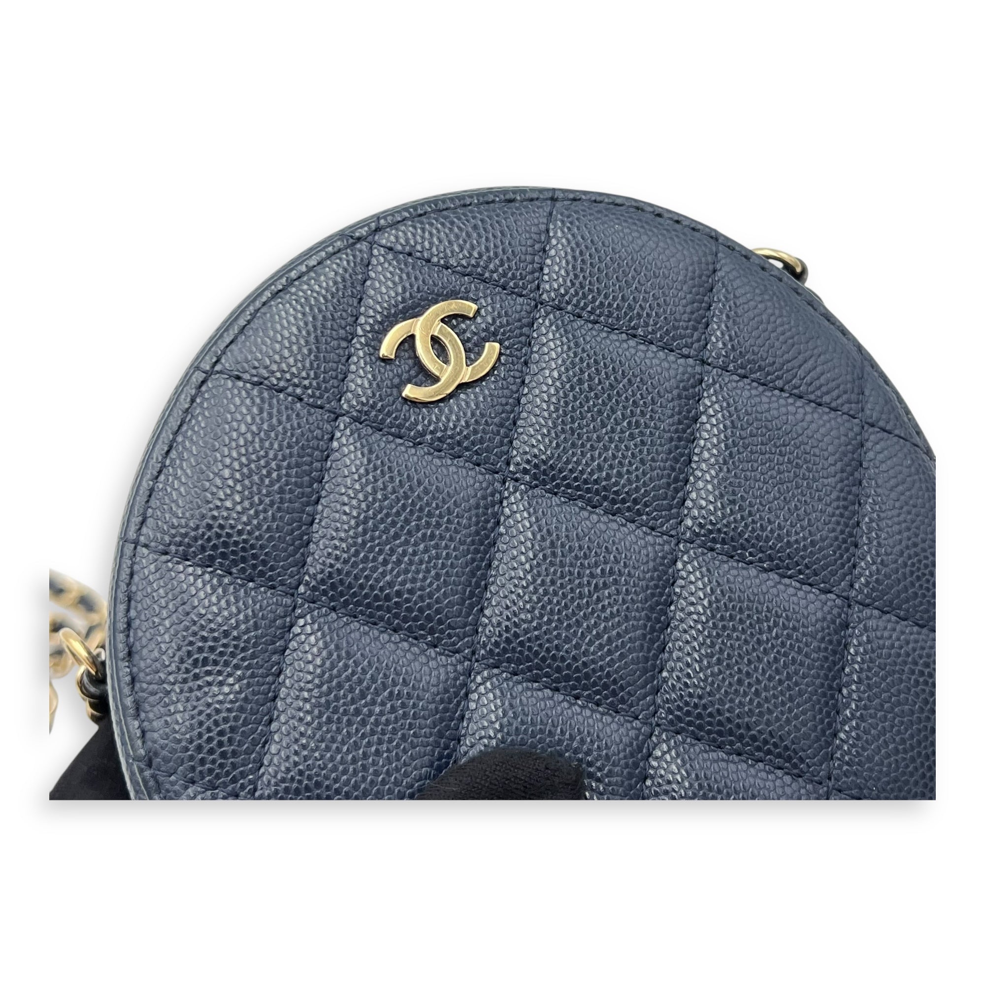 Chanel GHW mini round Crossbody Bag Mini Blue in Caviar Leather, Gold hardware_6
