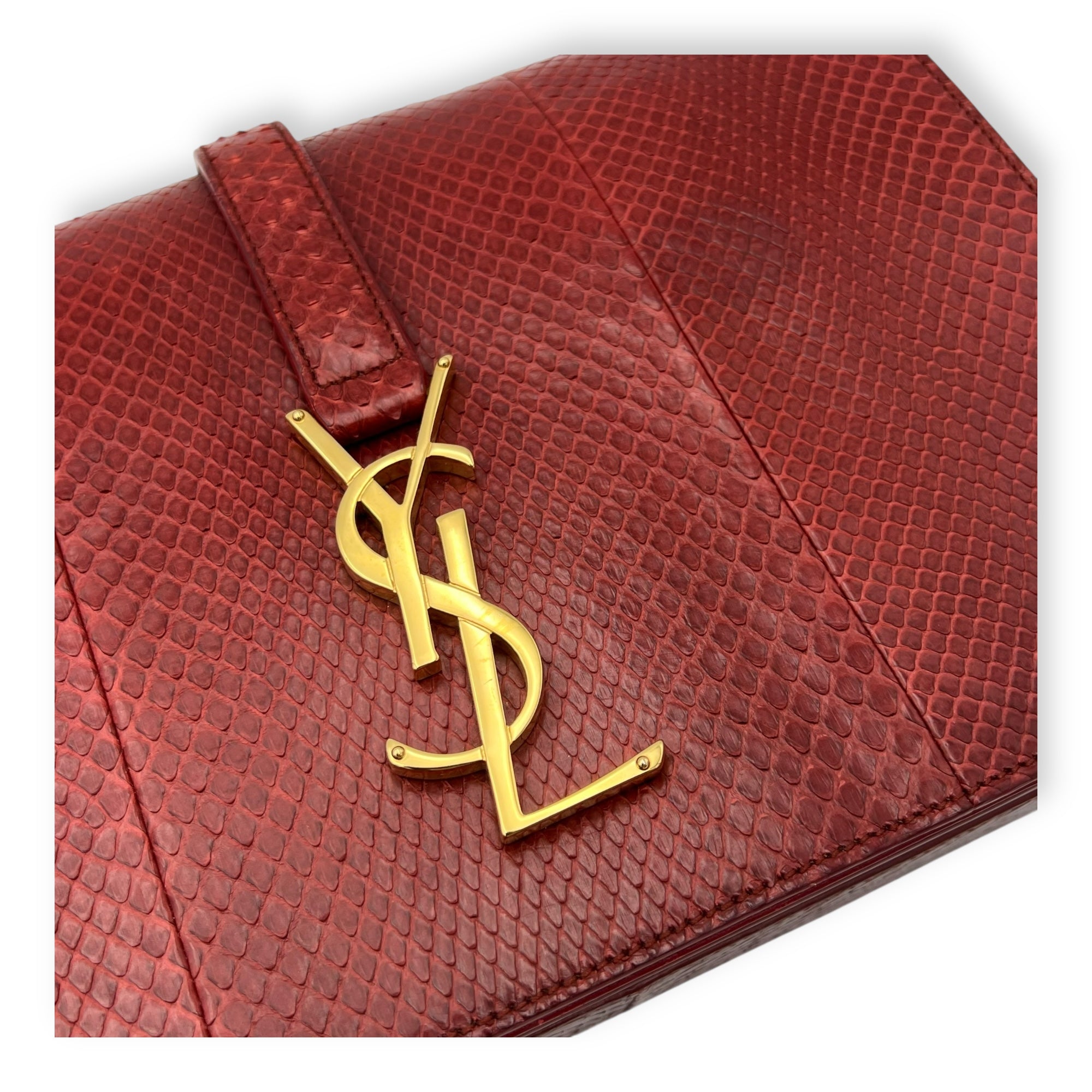 Saint Laurent Monogram Universite Crossbody Bag Red in Python Leather, Gold hardware_6