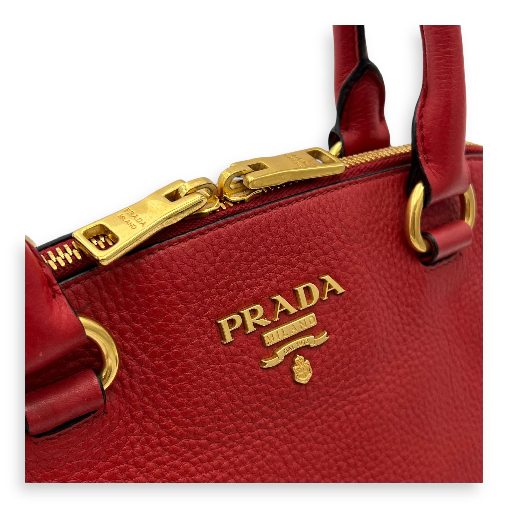 Prada Vitello Daino Medium Red Crossbody Bag in Calfskin, Gold hardware_6