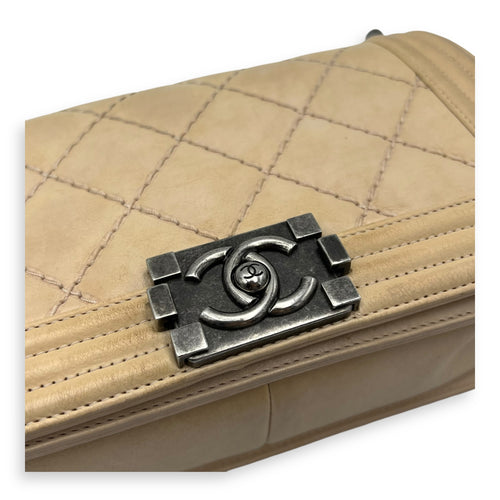 Chanel Boy Crossbody Bag Medium Beige in Calfskin, Silver hardware_6