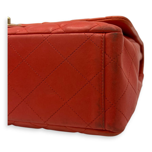 Chanel Classic Orange Shoulder Bag in Lambskin, Brushed Gold hardware_6