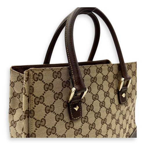 Gucci Nailhead Brown Top Handle Bag in Canvas, Gold hardware_6