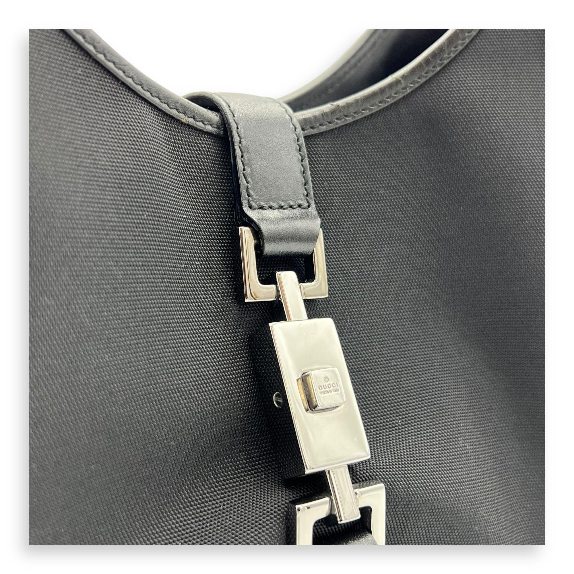 Gucci Jackie 1961 Shoulder Bag Black in Canvas, Silver hardware_6