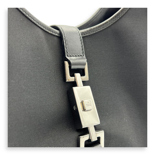 Gucci Jackie 1961 Shoulder Bag Black in Canvas, Silver hardware_6