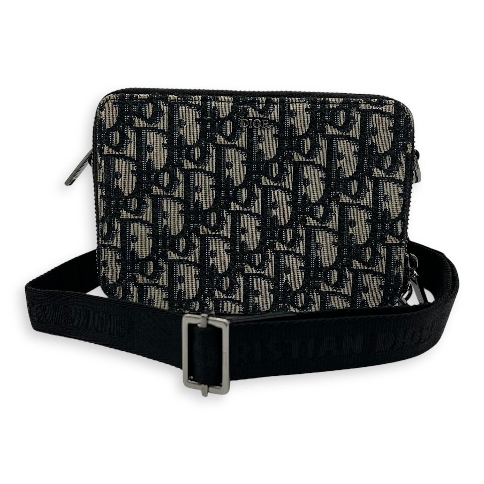 Christian Dior Zipped Pouch Shoulder Bag Blue in Jacquard, Silver hardware_9