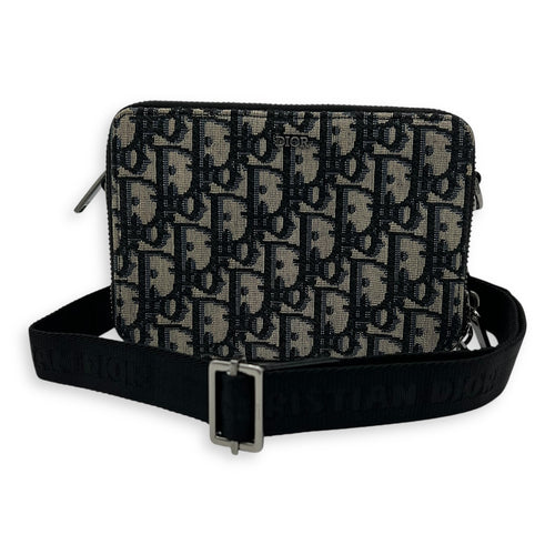 Christian Dior Zipped Pouch Shoulder Bag Blue in Jacquard, Silver hardware_9