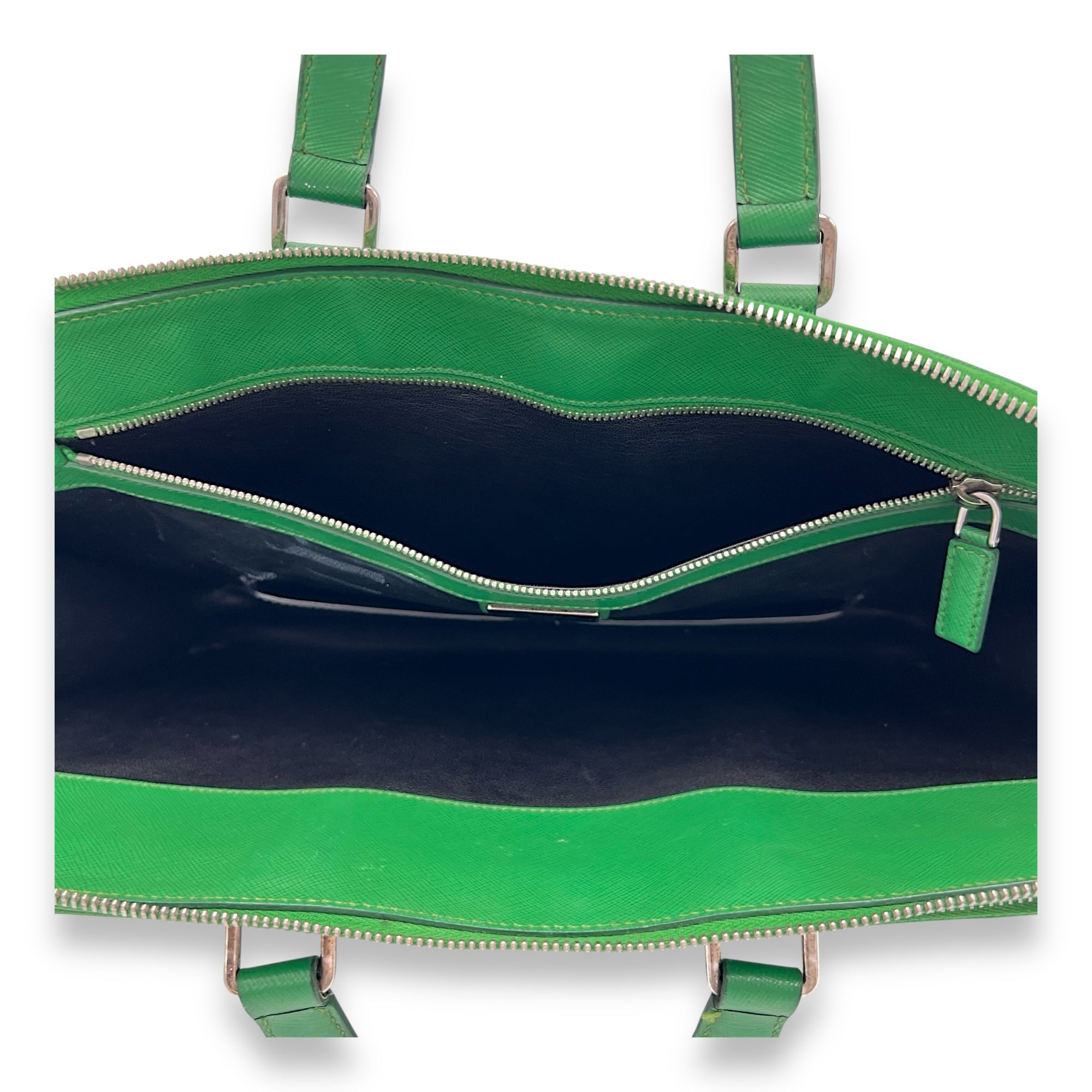 Prada Logo Briefcase Green in Saffiano Leather, Silver hardware_6
