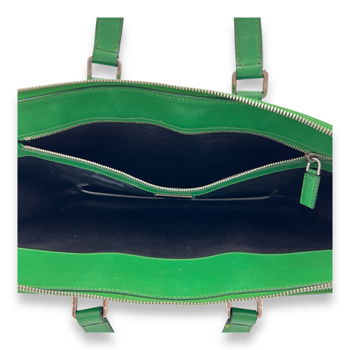 Prada Logo Briefcase Green in Saffiano Leather, Silver hardware_6