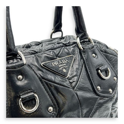 Prada Quilted Top Handle Bag Black in Glazed Calfskin, Silver hardware_6