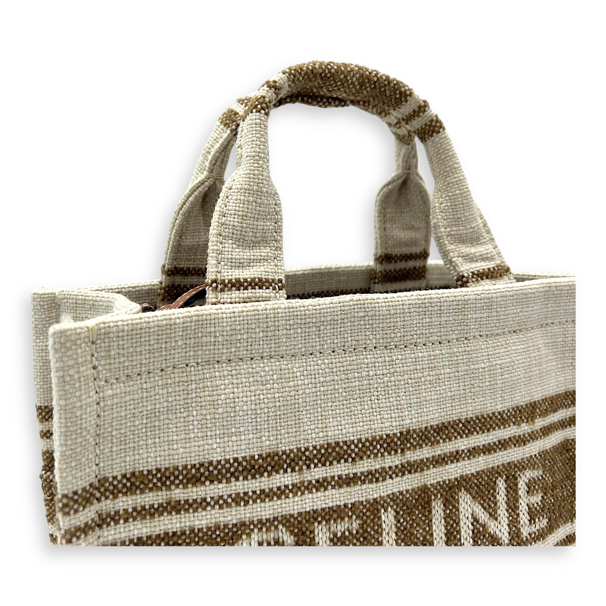 Celine Cabas Tote Bag Beige in Jacquard, Gold hardware_6