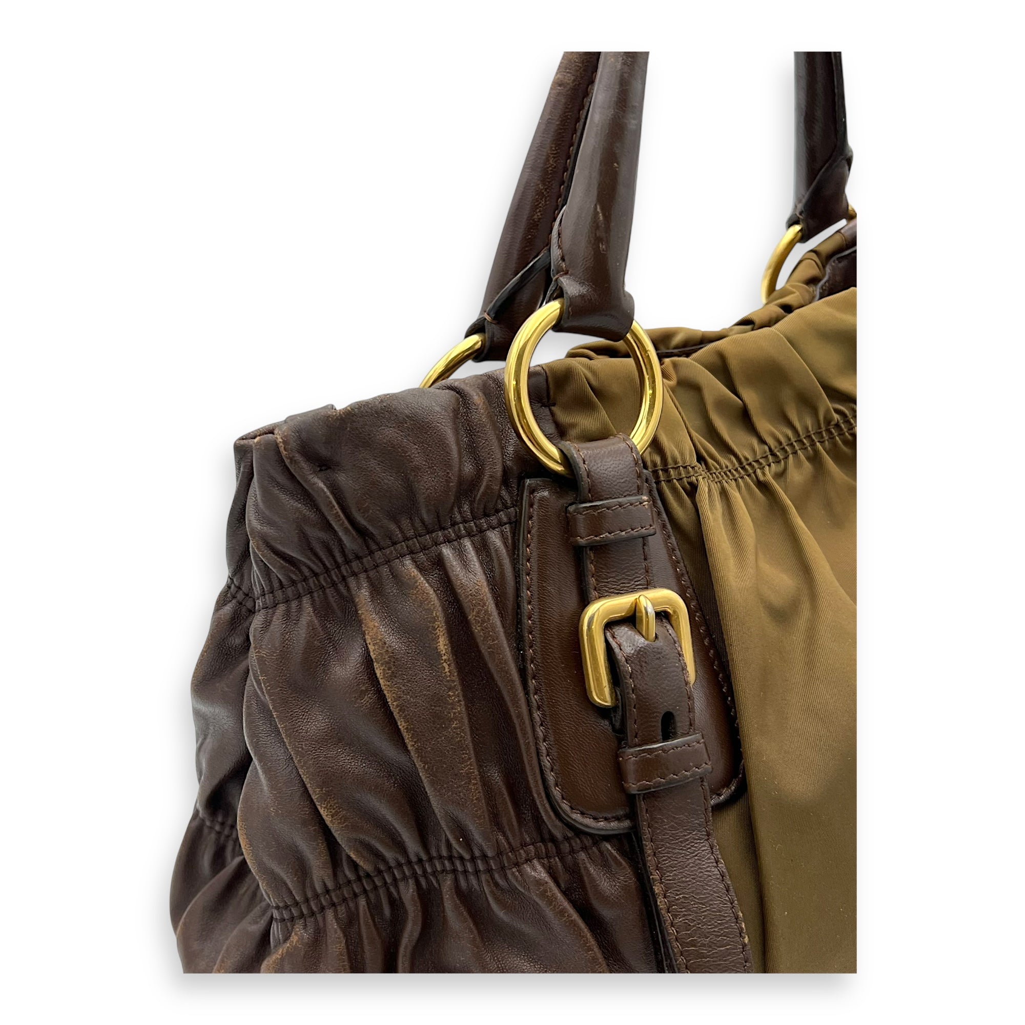 Prada Vintage Top Handle Bag Green in Nylon, Gold hardware