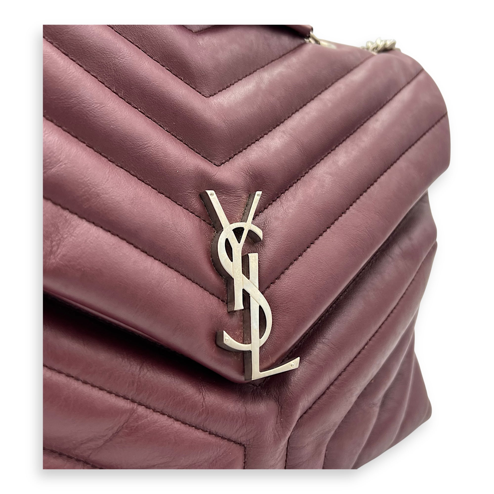 Saint Laurent Loulou Crossbody Bag Medium Red in Calfskin, Silver hardware_6