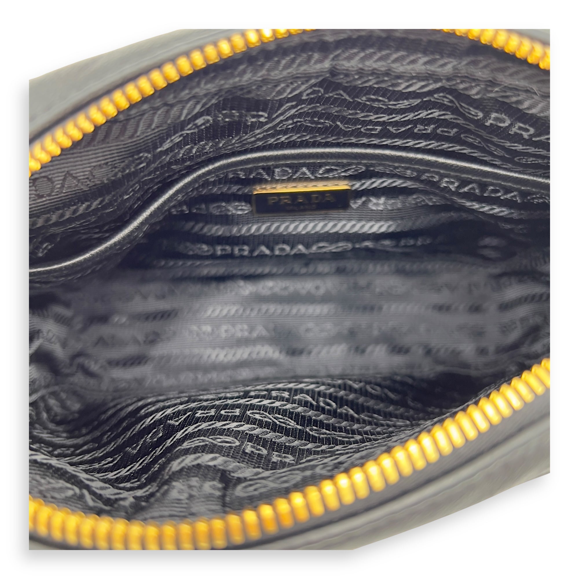 Prada Gaufre Camera Black Crossbody Bag in Lambskin, Gold hardware_8