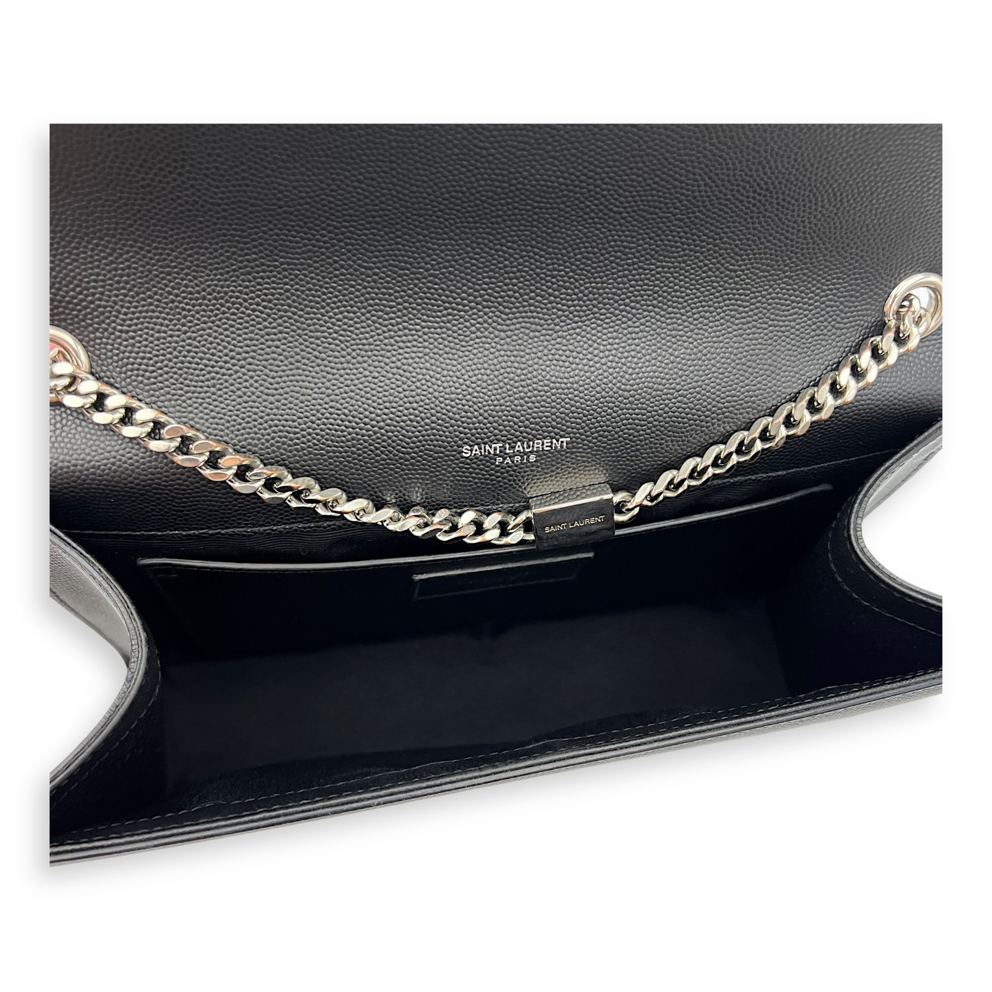 Saint Laurent Kate Crossbody Bag Black in Calfskin, Silver hardware_8