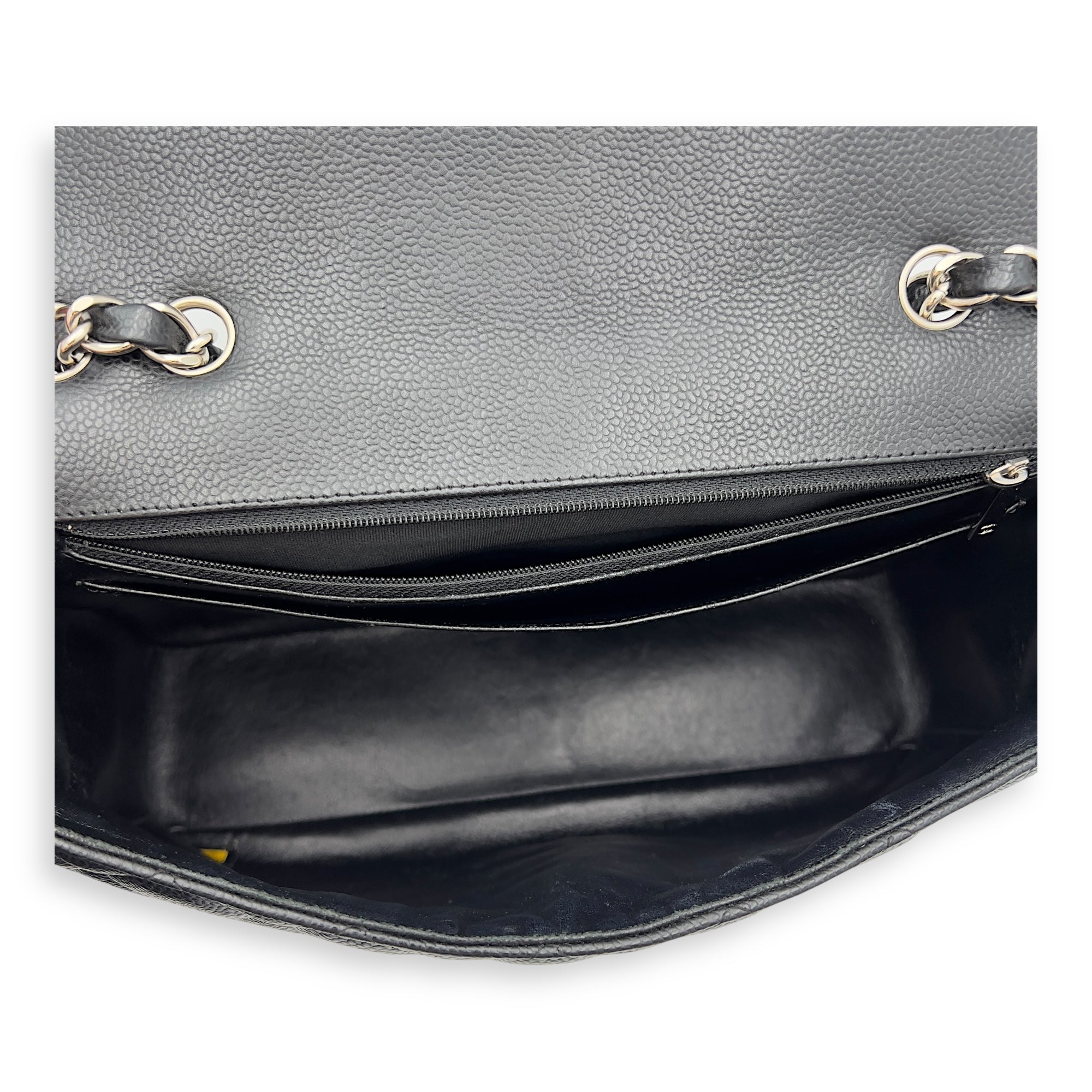 Chanel Classic Shoulder Bag Jumbo Black in Caviar Leather, Silver hardware_6