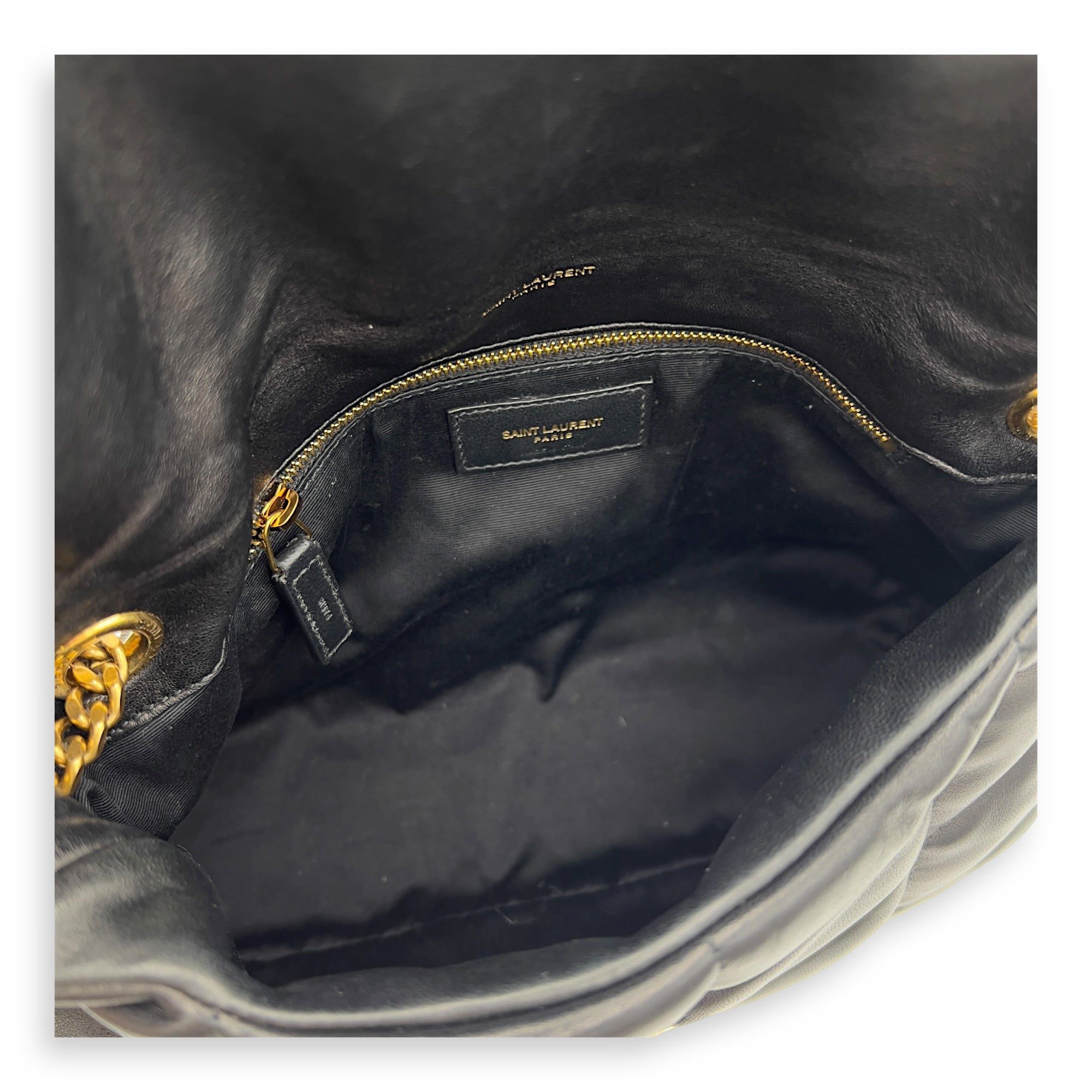 Saint Laurent Puffer Shoulder Bag Black in Calfskin, Gold hardware_8
