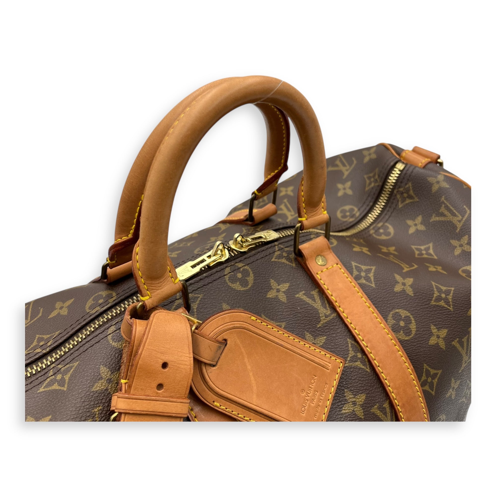 Louis Vuitton Keepall Top Handle Bag 45 Brown in Monogram Coated Canvas, Gold hardware_6