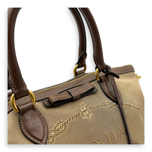 Prada Logo Small Brown Top Handle Bag in Canvas, Gold hardware_6