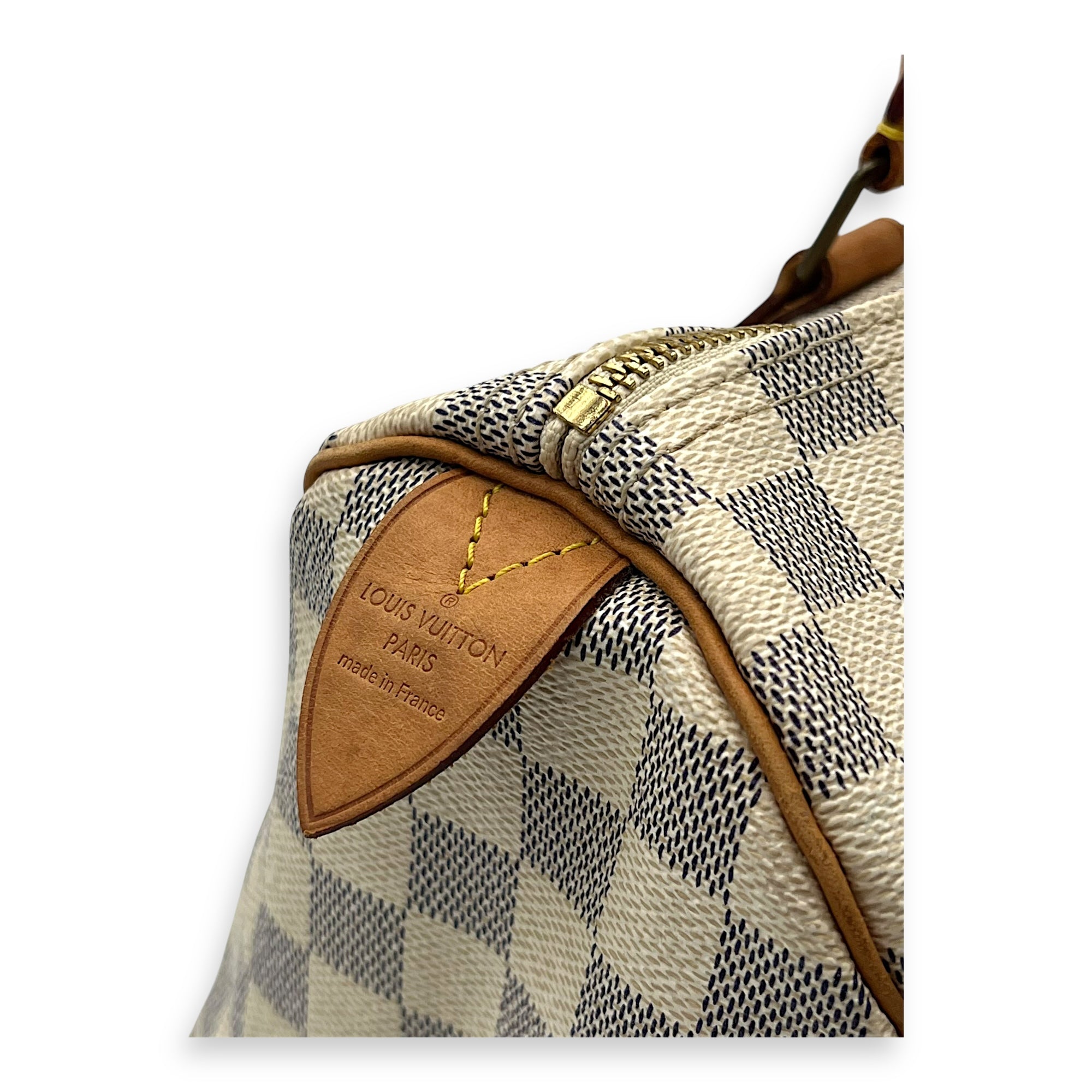 Louis Vuitton Speedy Top Handle Bag 30 White in Canvas, Gold hardware_6