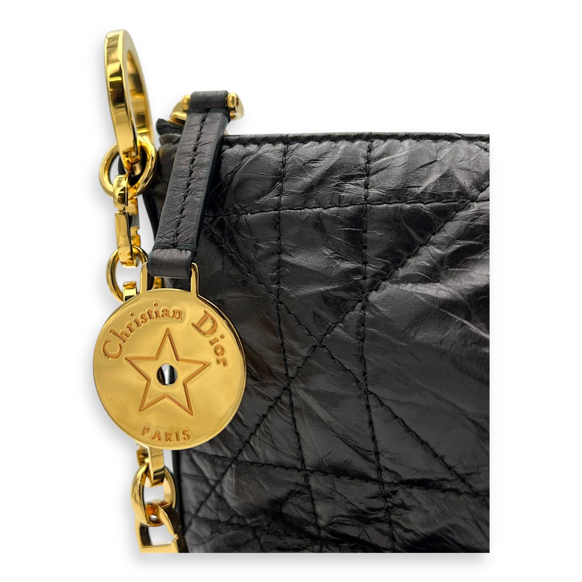 Christian Dior Hobostar Shoulder Bag Black in Calfskin, Gold hardware_6