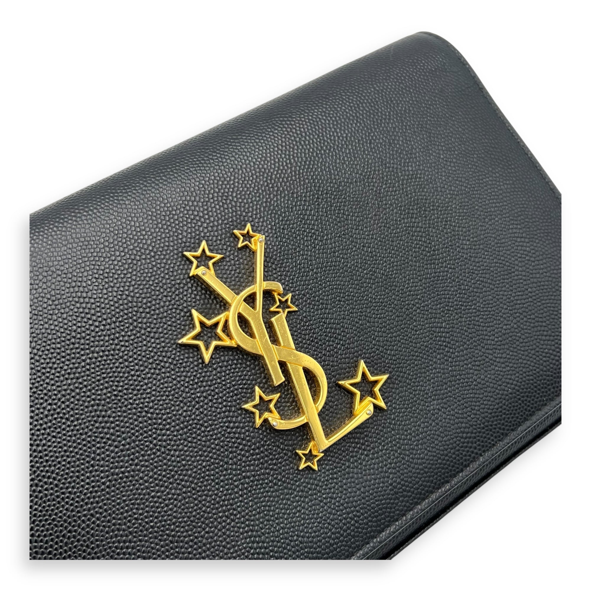 Saint Laurent Star Monogram Black Wallet On Chain in Calfskin, Gold hardware_6