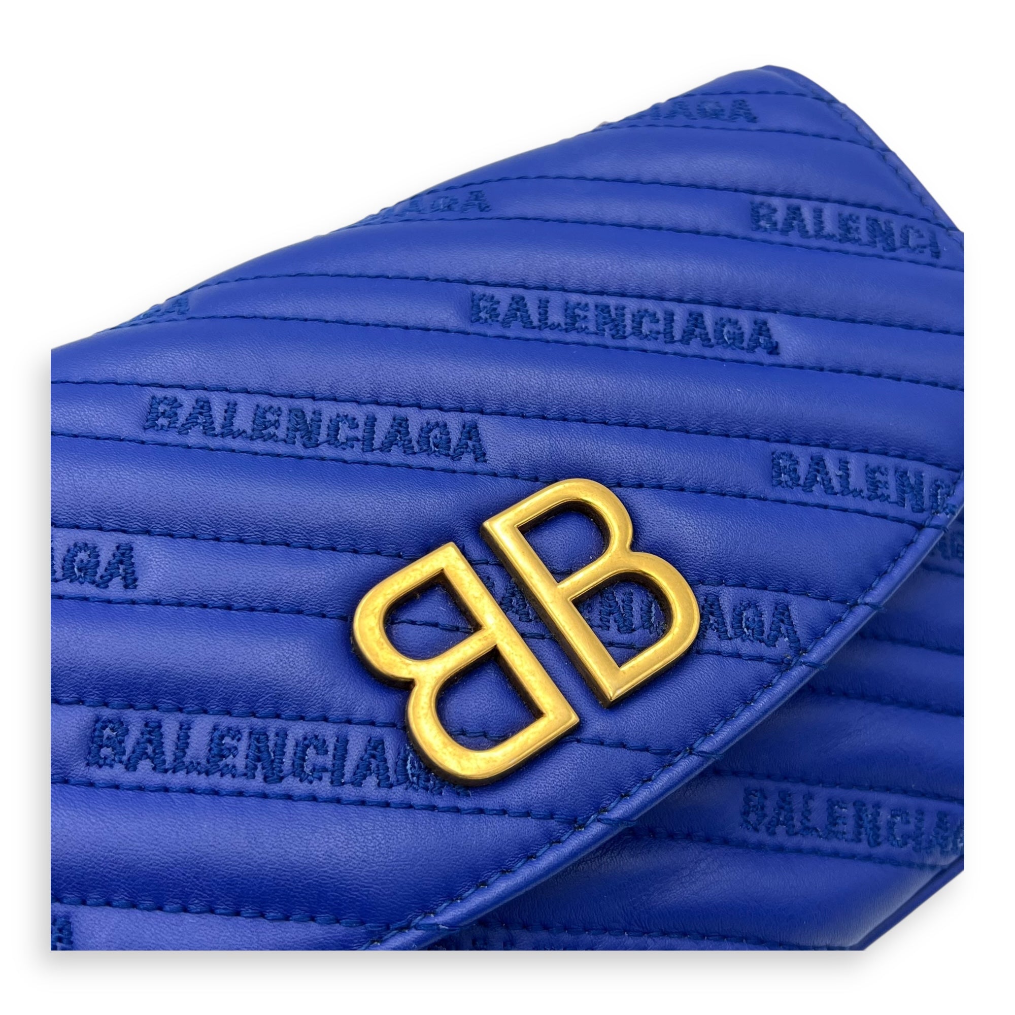 Balenciaga Logo Shoulder Bag Blue in Calfskin, Gold hardware_6