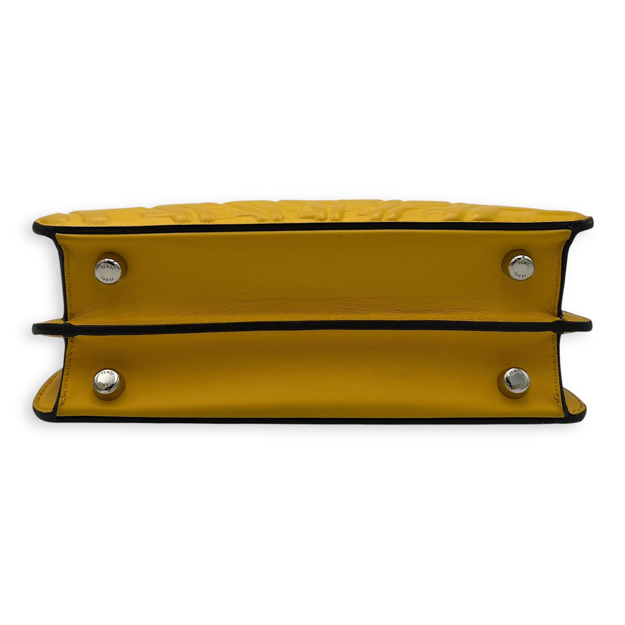 Fendi Peekaboo Top Handle Bag Yellow in Calfskin, Silver hardware_5