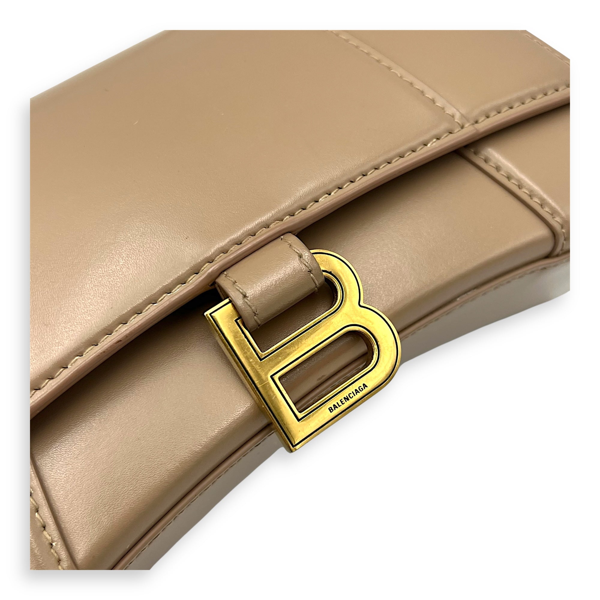Balenciaga Hourglass Small Beige Top Handle Bag in Calfskin, Gold hardware_6