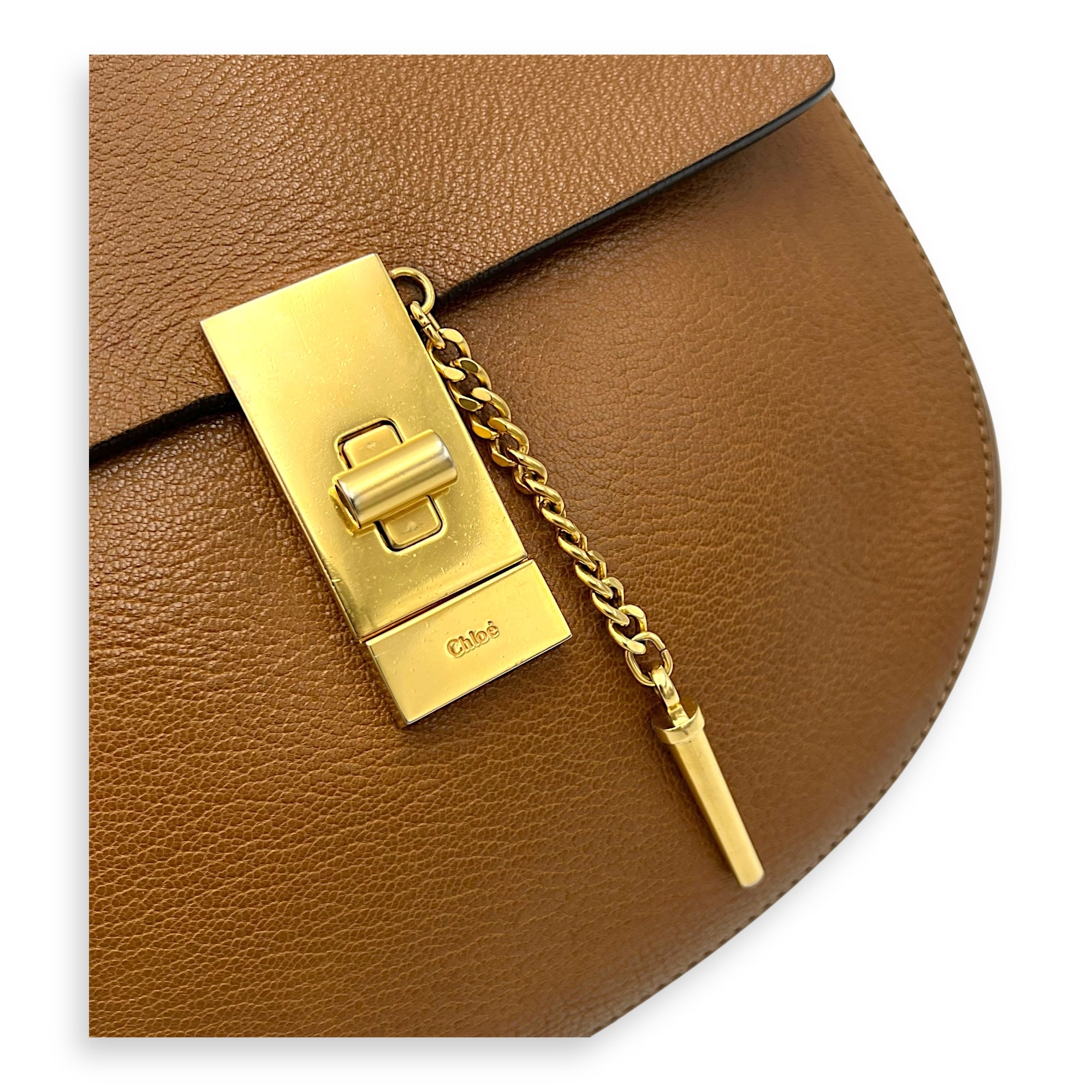 Chloé Drew Shoulder Bag Brown in Calfskin, Gold hardware_6