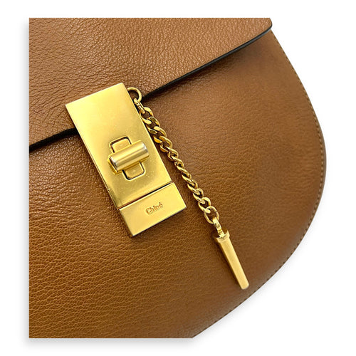 Chloé Drew Shoulder Bag Brown in Calfskin, Gold hardware_6