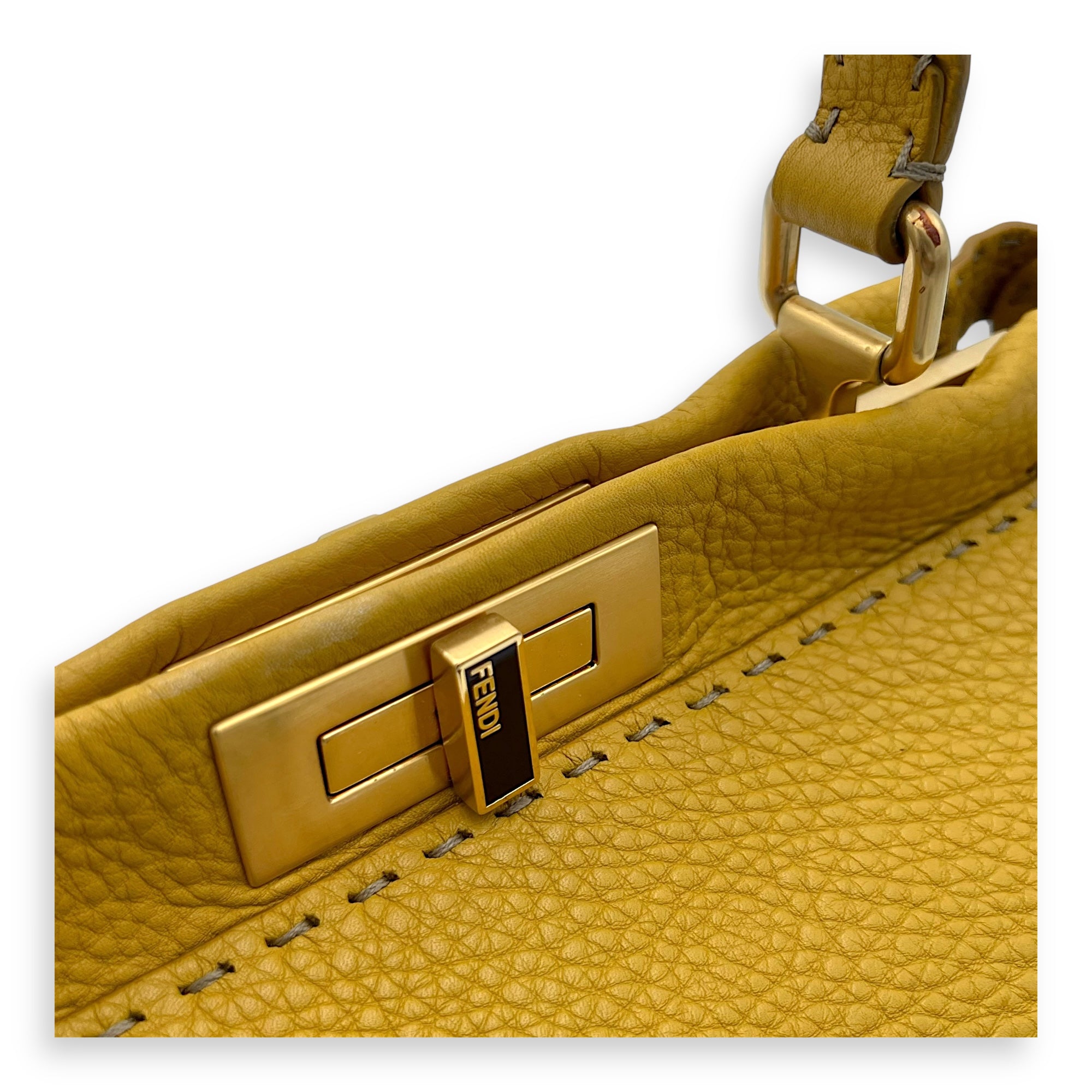 Fendi Peekaboo Top Handle Bag Yellow in Calfskin, Gold hardware_6
