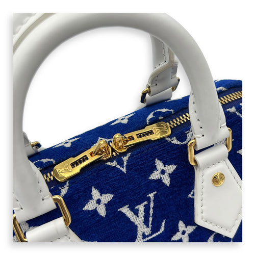 Louis Vuitton Speedy Bandouliere 20 Blue Top Handle Bag in Terry, Gold hardware_6