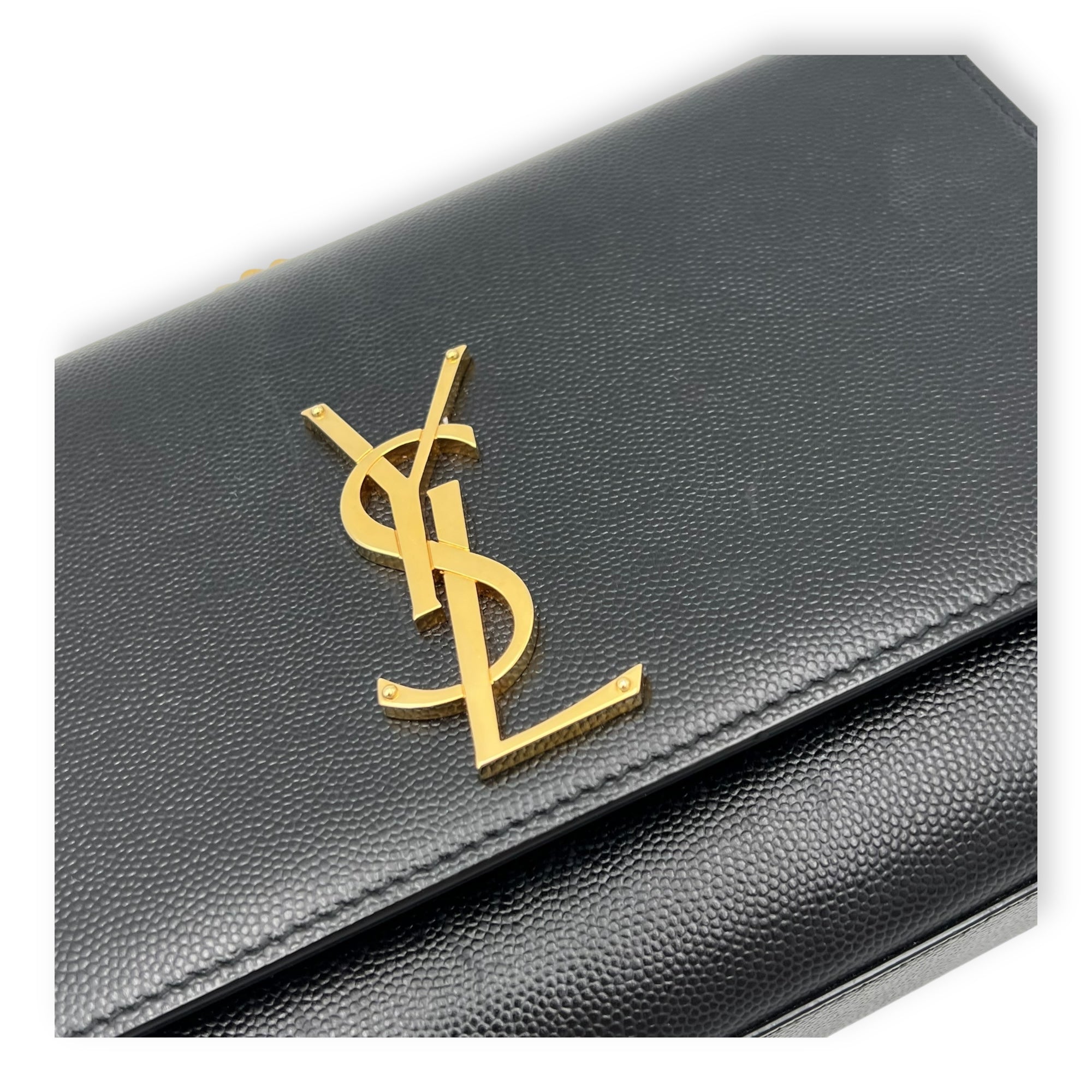 Saint Laurent Kate Black Wallet On Chain in Calfskin, Gold hardware_6