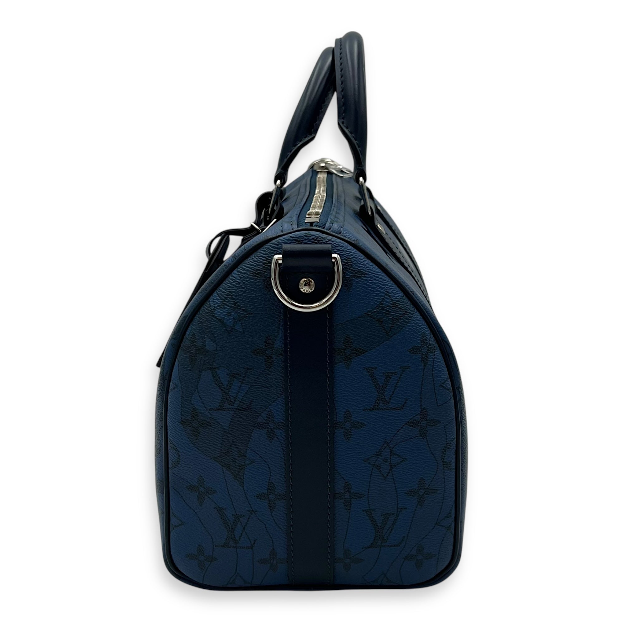 Louis Vuitton Limited Edition Acquagarden Keepall 35 Blue Top Handle Bag in Coated Canvas, Silver hardware_3