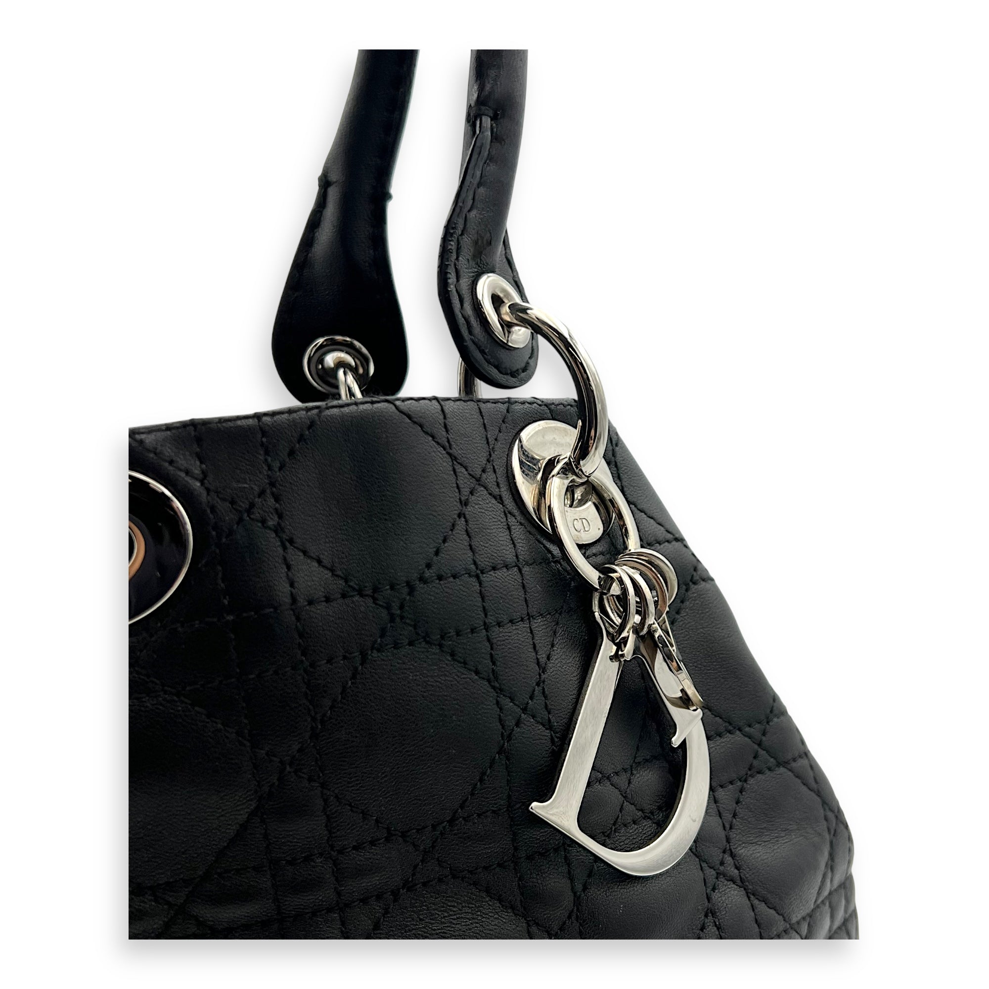 Christian Dior Soft Cannage Black Top Handle Bag in Calfskin, Silver hardware_6