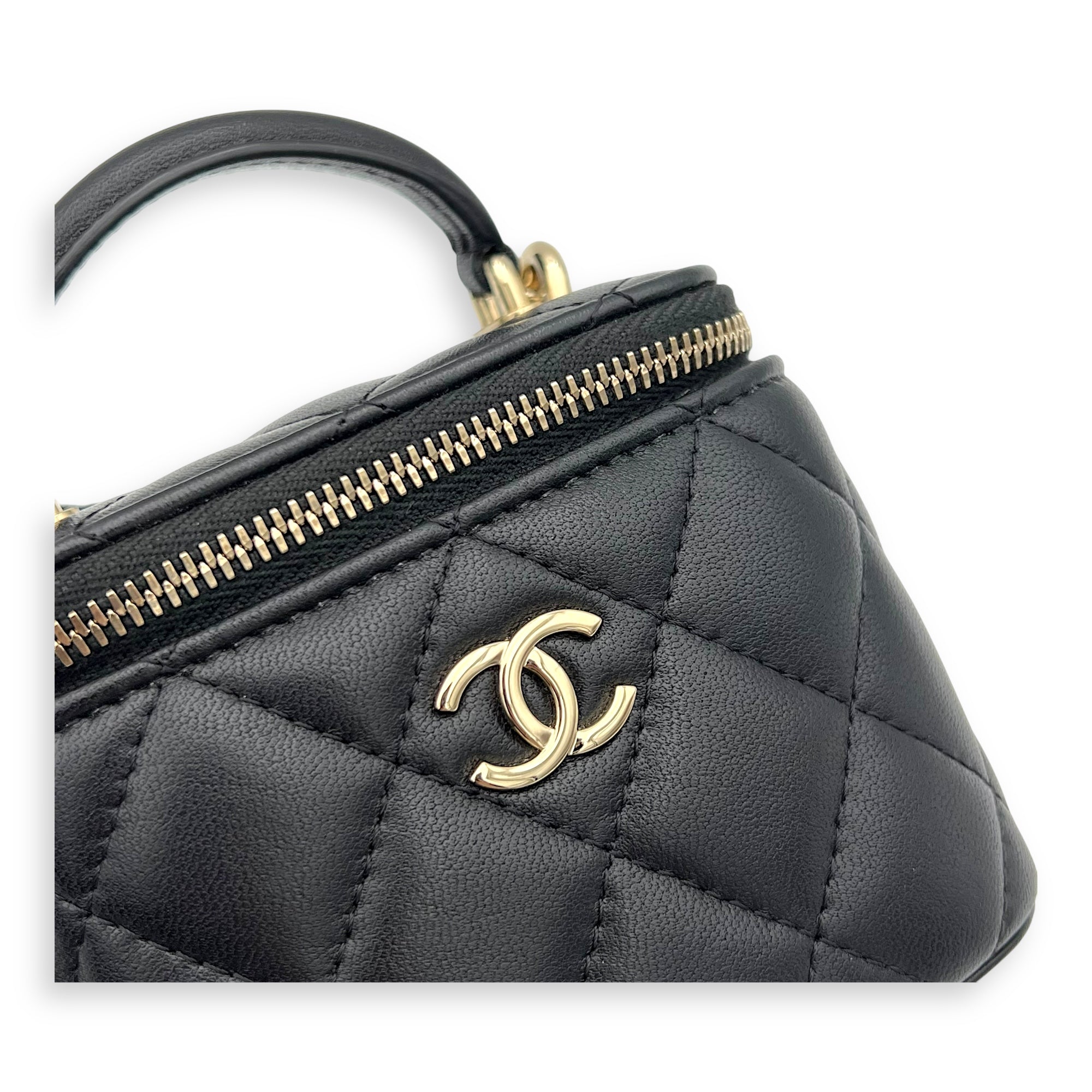 Chanel Vanity Crossbody Bag Black in Lambskin, Gold hardware_6